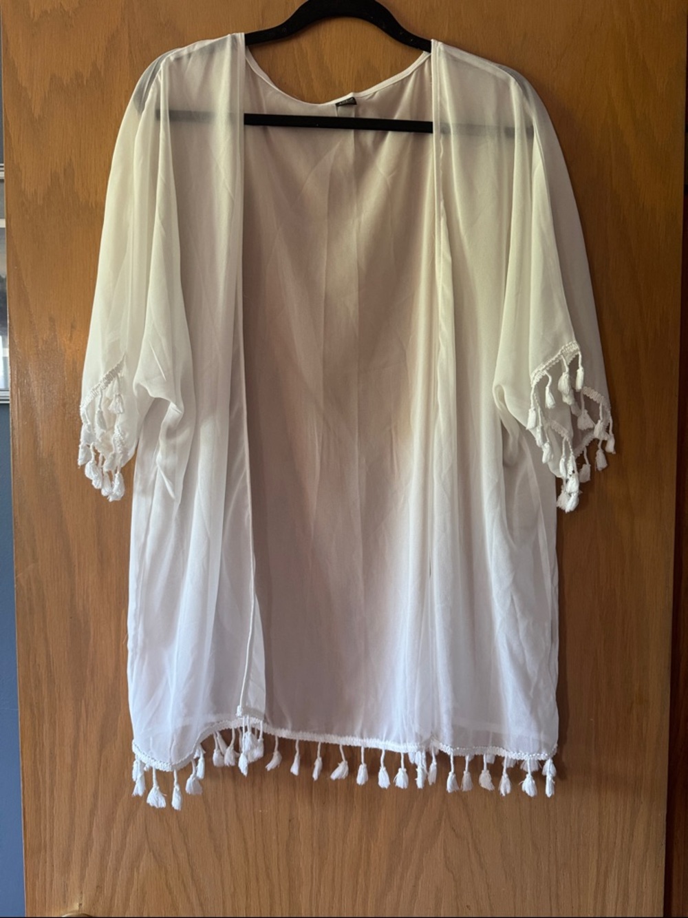 White Tassel Hem Sheer Swim Cover Up